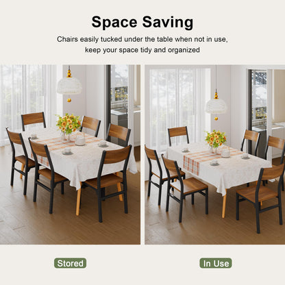 Feonase Dining Chairs Set of 6, Modern Kitchen Chairs with Ergonomic Backrest, MDF Board and Metal Legs, Dinner Chairs for Dining Room, Kitchen and Living Room, Walnut