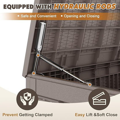 Outdoor Storage Box, Resin Deck Boxes Indoor and outdoor, Waterproof Storage Box Lockable Lid (Grey, 110 Gallon)