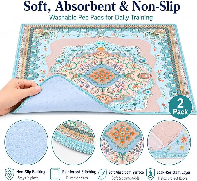 Washable Pee Pads for Dogs, 36"x41" 2 Pack Reusable Puppy Pads Pet Training Pads, Super Absorbent, 100% Waterproof Dog Pee Pads, Whelping, Housebreaking, Incontinence, for Playpen