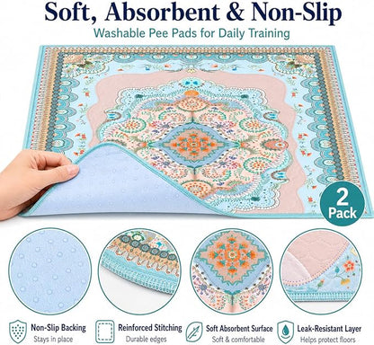 Washable Pee Pads for Dogs, 36"x41" 2 Pack Reusable Puppy Pads Pet Training Pads, Super Absorbent, 100% Waterproof Dog Pee Pads, Whelping, Housebreaking, Incontinence, for Playpen