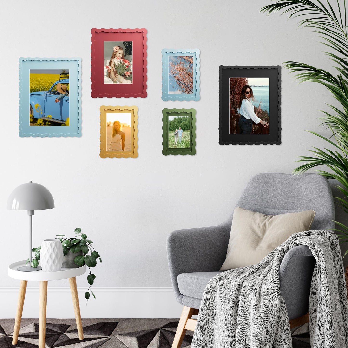 THKRLOF 11x14 Picture Frame with Mat for 8x10, Wavy Edge Wooden Real Glass Photo Frame for Wall Hanging, Black, 1 Pack