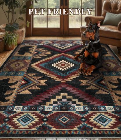YIHOUSE Rustic Cabin Area Rug for Bedroom 5x7,Machine Washable Lodge Bear Rug,Non-Slip Low Pile Print Pattern Western Rug for Living Room