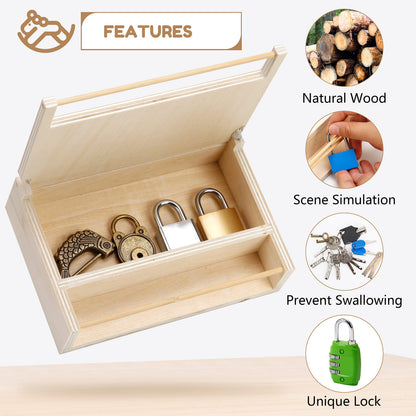 Woodtoe 8 PCS Montessori Lock and Key Toy, Montessori Toys for Toddlers 3 4 5 Year Old, Kids Tool Set, Montessori Materials Preschool Learning Toy, Fine Motor Skill, Educational Toys for Boy Girl 3-6
