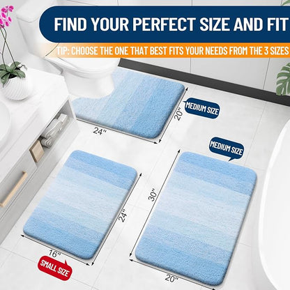 OLANLY Large Bathroom Rugs Mat 45x27, Extra Soft Absorbent Microfiber Bath Rugs, Rubber Backing, Quick Dry, Machine Washable Bath Mats for Bathroom, Tub and Shower, Home Decor Accessories, Sky Blue
