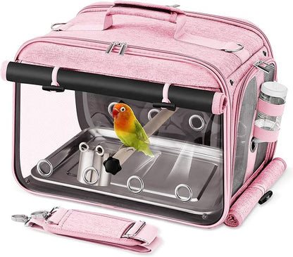 Bird Carrier Airline Approved, Bird Travel Cage with Indestructible Stainless Steel Mesh, Bird Travel Bag Lightweight and Portable with Water Bottle and Bowl