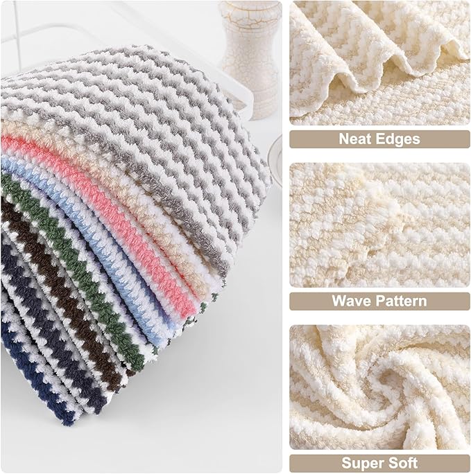 Homaxy 12 Pack Kitchen Dish Cloths, Ultra Soft and Absorbent Dish Towels