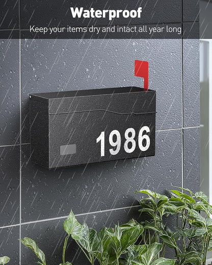 Uniclife Mailboxes for Outside, Wall Mount Mailbox with Flag and Mailbox Number Stickers, Large Metal Mail Box for House, Modern Post Box for Outdoor Office Home, (No Locking Mechanism)