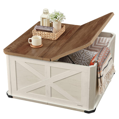 VASAGLE LIRY Collection - Farmhouse Coffee Table with Storage, Square Coffee Table for Living Room, Center Table with Flip-Top Lids, Honey Brown and Rustic White ULCT232W73