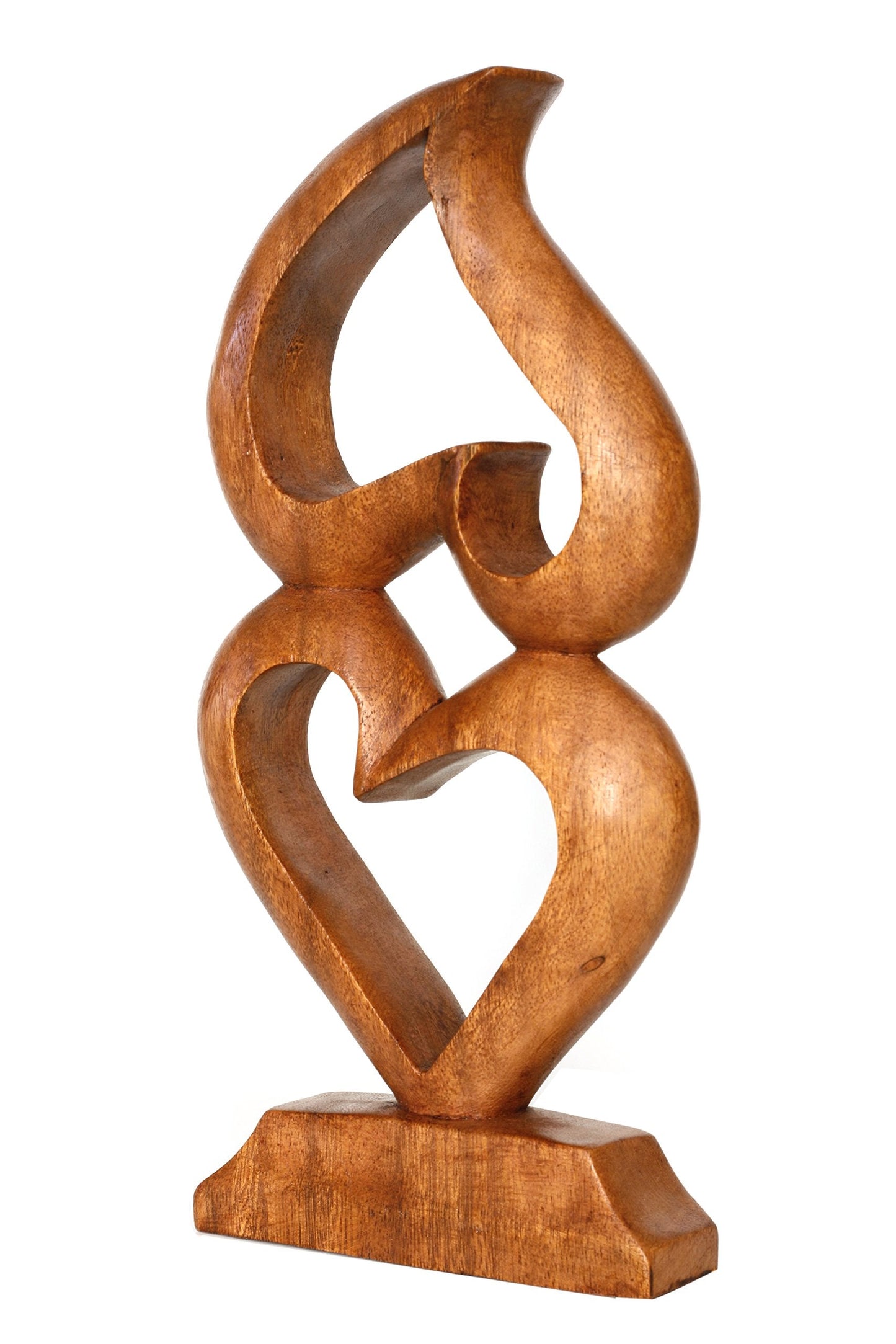 G6 Collection Hand-Carved Wooden Abstract Statue - Handmade Indonesian Suar Wood Figurine - Two Hearts One Love Couple Sculpture - Intertwined Art Decor for Bookshelf, Office - 12 inch