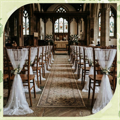 Suncalla 16 Pcs White Wedding Chair Sashes with Pearl Flowers, 96 x 8 Inch Lace Chair Back Decorations for Wedding Aisle Bridal Shower Reception Baby Shower Church Pew Decor