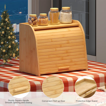 kiplant Bread Box for Kitchen Countertop, Large Bamboo Wood Bread Box, Wooden Corner Bread Storage Capacity