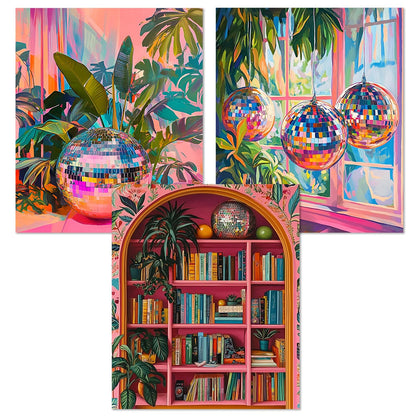 JWVK Trendy Maximalist Pink Diamond Art Kits 3 Pack, Funky Retro Eclectic Disco Ball Aesthetic DIY Diamond Gem Painting Art Kits for Girls Kids Adults Beginners, Preppy Room Decor 10x11.8 Inch