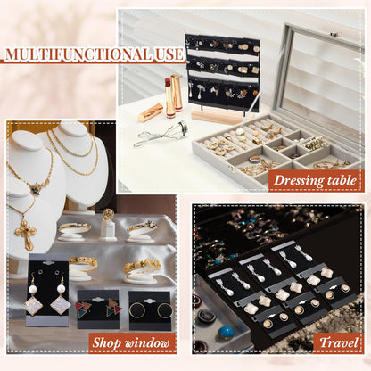Tondiamo 200 Pcs 2 Size Black Velvet Plastic Earring Cards for Selling Jewelry 2'' x 2'' and 2'' x 4'' Earring Display Cards Holder Bulk for Earrings, Ear Studs Jewelry Accessories