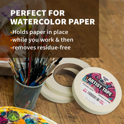 TSSART 3 Pack White Artist Tape - Masking Artists Tape for Drafting Art Watercolor Painting Canvas Framing - Acid Free 0.6inch Wide 540FT Long Total