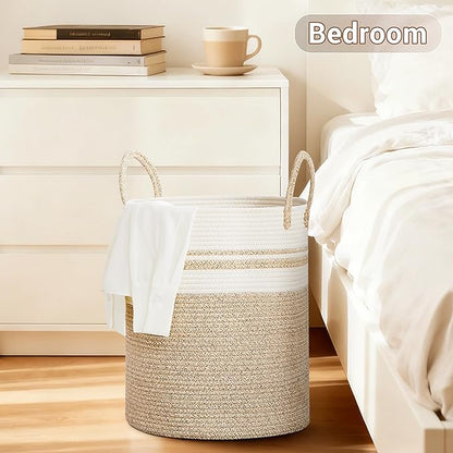 Tall Laundry Basket with Handles, 53L Portable Dirty Clothes Hamper, Boho