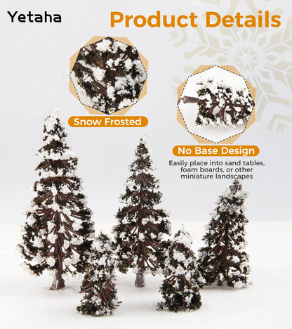 Yetaha 16PCS Mixed Scale Snow-Covered Cedar Trees, Winter Pine Tree Models 6/8/10/12cm, Miniature Trees for Diorama & Model Train Scenery, Village, Railway, Winter Landscape (4pcs Each Size)