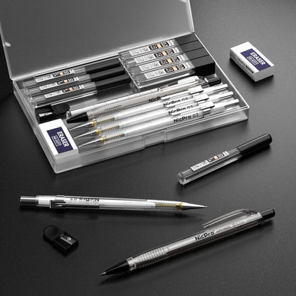 Nicpro 6PCS Art Mechanical Pencil Set, 4PCS Drafting Pencils 0.3 & 0.5 & 0.7 & 0.9 mm & 2PCS 2mm Lead Holder (4B 2B HB 2H) For Writing, Sketching Drawing With 12 Tube Lead Refills Erasers Case