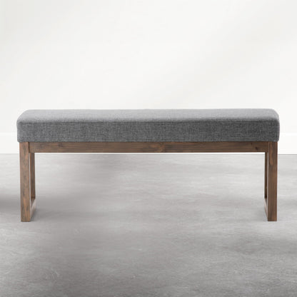 SIMPLIHOME Milltown Large Ottoman Bench - 44 inch Wide Upholstered Linen Look Fabric Rectangle Footstool Ottoman in Parisian Grey, Contemporary Bench for Entryway with Cushioned Seat, Assembled