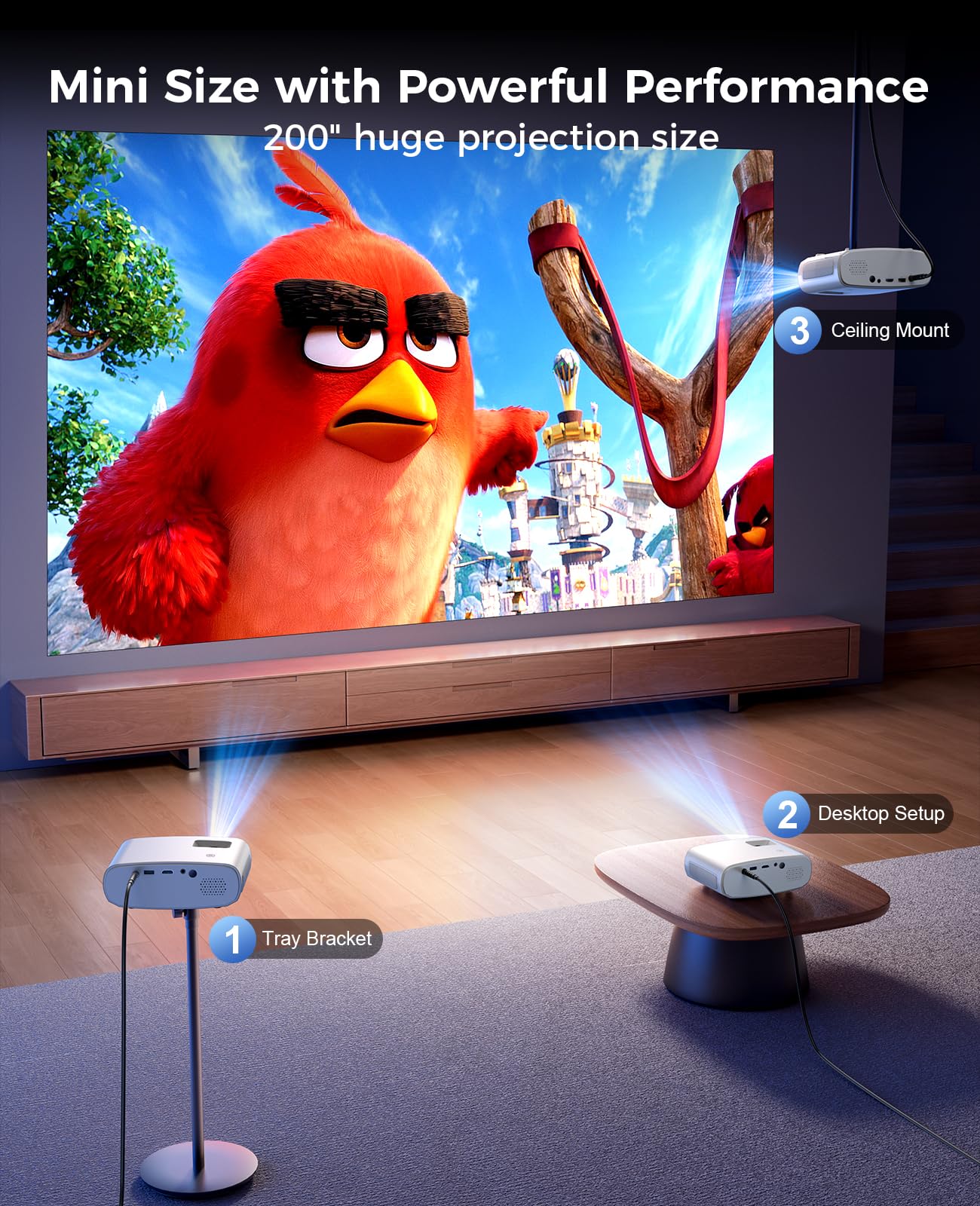 Mini Projector for iPhone, ELEPHAS 2025 Upgraded 1080P HD Projector, 8000L Portable Projector with Tripod, Movie Projector Compatible with Android/iOS/Windows/TV Stick/HDMI/USB