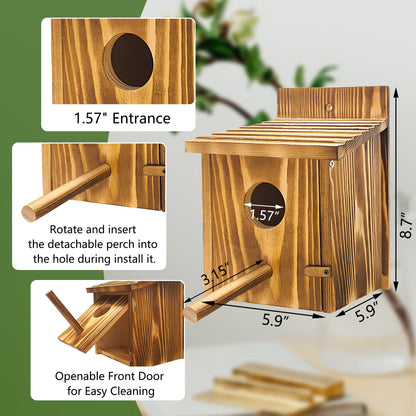 2 Pack Birdhouses for Outdoors,Wooden Wren Birdhouse with Detachable Perch,Finch Bluebird Houses Hanging Birdhouse for Outdoors