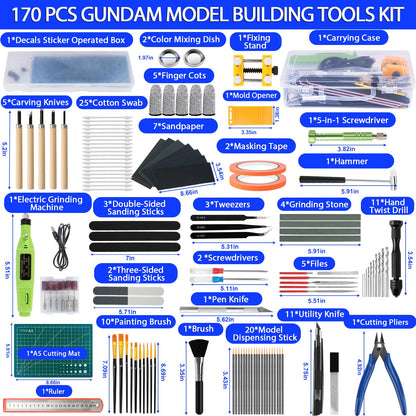 Gundam Tool Kit, 170 Pcs Professional Model Tool Kit for Gundam, Model Kit Tools with Decals Sticker Operated Box, Gunpla Tool Kits for Adults, Model Building Tools Hobby Tools for Repairing Painting