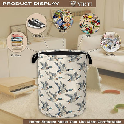 Vintage Mallard Duck Laundry Basket, Rustic Farmhouse Clothes Hamper, Oxford