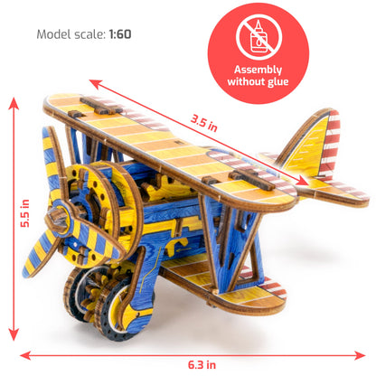 WOODEN.CITY Biplane - 3D Wooden Puzzles for Adults - Aircraft Model Building Kits - Limited Edition