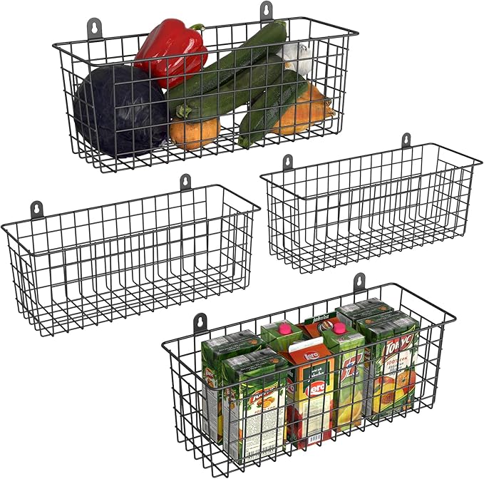 MaraFansie Extra Large Hanging Wall Basket 4-Pack Wall Mounted Wire Basket