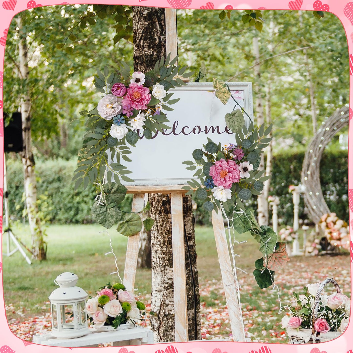 Wedding Arch Decorations 2 Pack - Reusable Artificial Hanging Flowers Floral Swag Greenery Garland for Wedding Welcome Sign Backdrop Bridal Ceremony Reception Backdrop, Baby Shower
