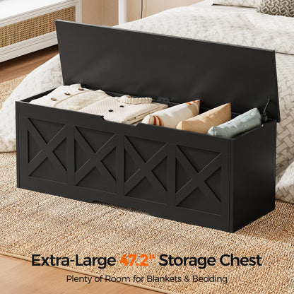 Homleke 47.2" Extra-Large Wooden Storage Chest – Farmhouse Toy Box, Entryway Bench, Bedroom Storage, Safety Hinge, Easy Assembly, Black