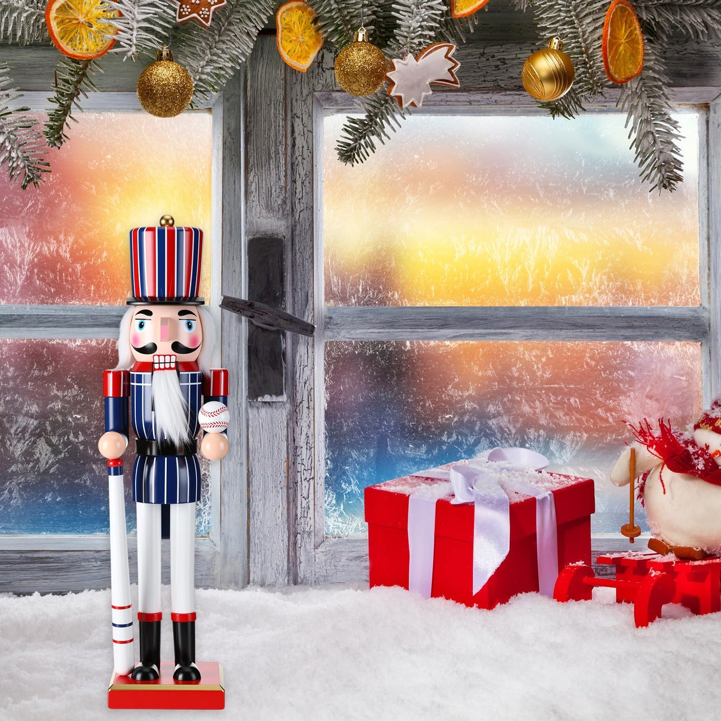 Blosssound 15 Inch Christmas Baseball Nutcracker Decorations Wooden Nutcracker Soldier Figurine Sports Player Ornament for Table Desktop Christmas Holiday Festive Party Decor Supplies(Baseball A)