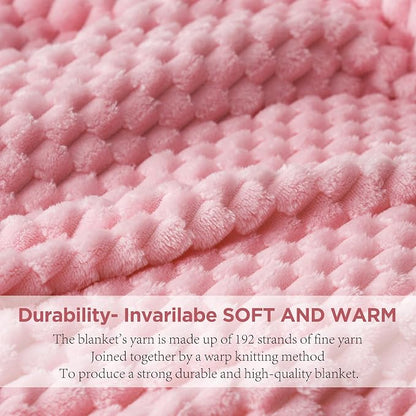 Zyrah Pink Fleece Twin for Couch Super Soft Twin Blanket 3D Imitation Turtle Shell Jacquard Decorative Cozy Blankets for Sofa Chair Bed 60x80 Inches