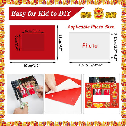 30 Packs Chinese New Year Craft Kits for Kids Lunar New Year DIY Picture Frame Craft Decorations 2026 Year of The Horse Chinese Art Favor Home Classroom Game Activities