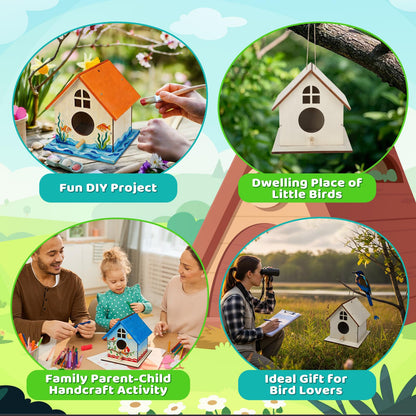 Entallor 12 Pack Wooden DIY Birdhouse Kit for Kids Adults, Thickened Double-Layer Wood with Screwdrivers, Nails, Ropes, Easy Build & Paint Arts and Crafts Set for Backyard Garden Bird Watching