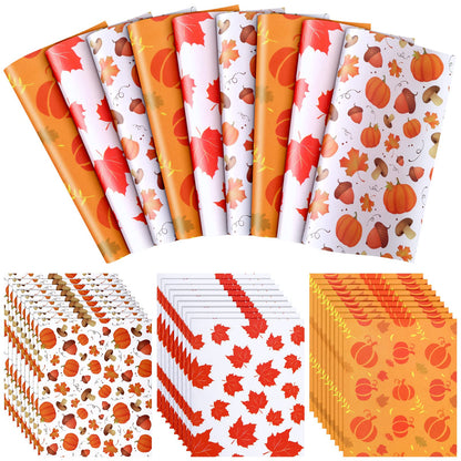 Tinlade 150 Pcs Fall Thanksgiving Wax Paper Sheets Maple Leaf Pumpkin Mushroom Food Wrap Paper Sheets Parchment Grease Resistant Waterproof Food Liner Oil Proof Picnic Liner for Kitchen