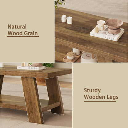 Tohomeor 47.24" Coffee Table for Living Room, Farmhouse Solid Wood Coffee Table with Storage, Rectangle Rustic Accent Center Table with for Home Apartment Office, Retro Brown