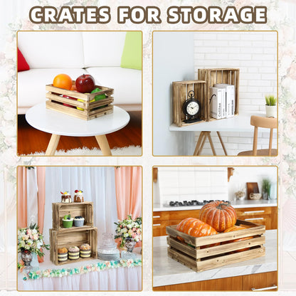 MACVAD 5-Piece Rustic Burnt Brown Wooden Crates Set, Wall Mountable Slatted Storage Crates with Handles, Farmhouse Wooden Crates for Display & Organizer for Home Decor