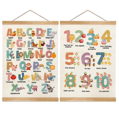 JIANGDAYO Educational Wall Art Decor for Daycare Set of 2,ABC Alphabet and 1-10 Number Chart Canvas Print Poster for Preschool, Toddler Learning Poster for Nursery Classroom Playroom 14x18.5inch