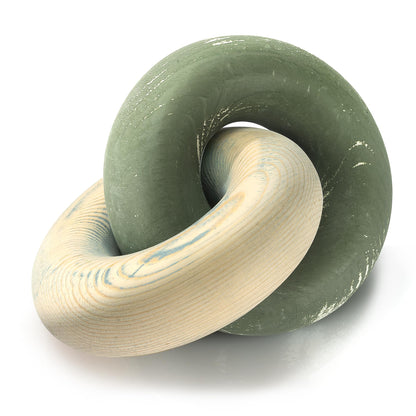EOSAHR Boho Pine Wood Knot Decor - Wooden Chain Link Decor for Coffee Table, Book Shelf & Side Table - Decorative Knot with Simple Modern for Green Living Room Decor (Green & Yellow)