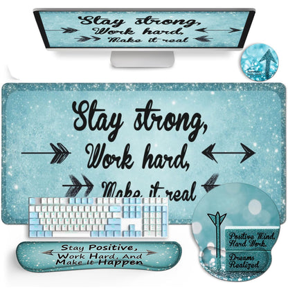 AQQA Desk Mat Desk Pad,5in1 XXL Mousepad + Keyboard Wrist Rest+Mouse Wrist Rest+Coaster Set with Ergonomic Desk Pad for Home Office Desk Accessories Decor Supplies,Stay Positive