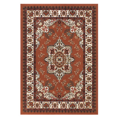Antep Rugs Alfombras Oriental Traditional 5x7 Non-Skid (Non-Slip) Low Profile Pile Rubber Backing Indoor Area Rugs (Rust Brown, 5' x 7')