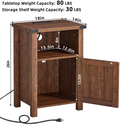 Joaxswe Night Stand with Charging Station and USB Port, 18 Inch Farmhouse Nightstand with Storage Shelf, Rustic Wood Bedside Table with Magnetic Door, Bed Side Tables for Bedroom, Reclaimed Barnwood