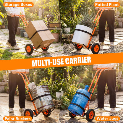 Plant Caddy with Wheels Heavy Duty Plant Dolly Cart with Non-Slip Silicone Grids Adjustable Arm, Straps, Suction Cup, Supports Plants Up to 175 lbs Indoor Outdoor T-Handle Plant Mover for Pots, Orange