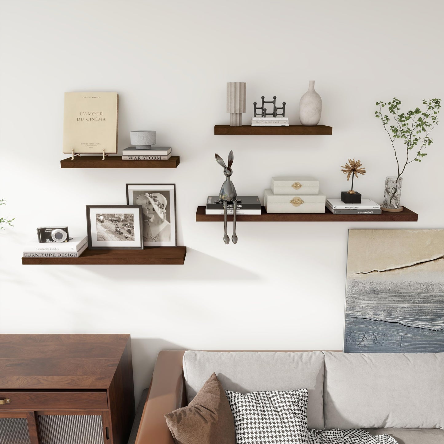 Axeman Floating Shelves, 2 Pack 8 Inch Deep Rustic Solid Wood Wall Shelves for Storage, Wall Mounted Display Shelving with Invisible Heavy-Duty Metal Bracket, 24" W x 8" D x 1.57" H, Walnut Finish
