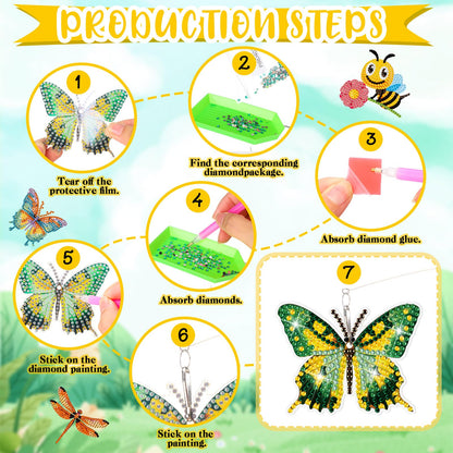 Reallnaive 24 Pcs Butterfly Diamond Art Swaying in the Wind 5D DIY Adult Diamond Art Kits High Flexibility Plant Stakes Decorative Garden Stakes Craft for Indoor Outdoor Yard Decor(Rich Styles)