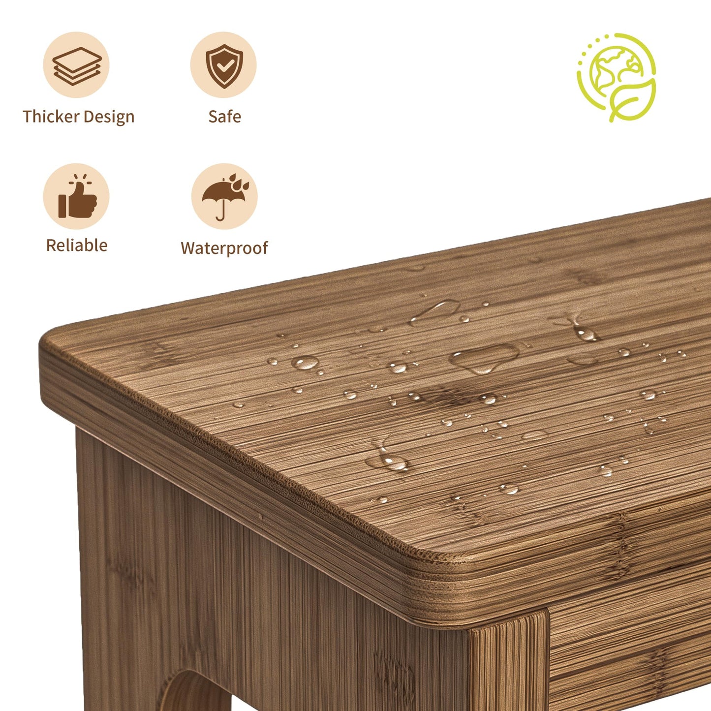 Aiowhy Two Step Stool for Adults and Kids, 450lbs Heavy Duty Step Stool, Bamboo Step Stool for High Beds, Portable Helper Step Stairs for Kids, for Kitchen, Bathroom, RV, Bedside Step Stool, Walnut