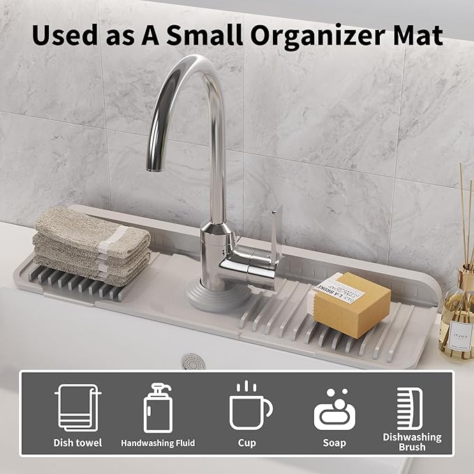 WAFT YEARN 17X5 Inch Silicone Durable Faucet Mat Kitchen Sink Splash Guard