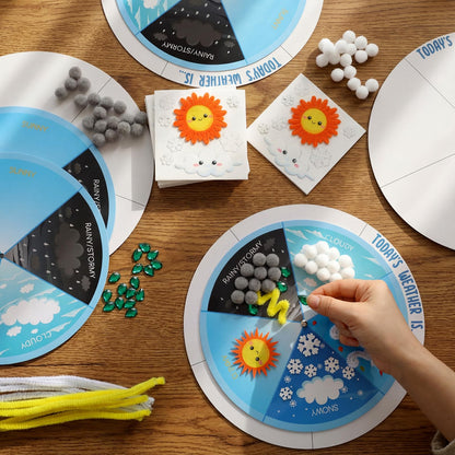 RoundFunny 24 Set Weather Wheels DIY Weather Wheels Chart Crafts for Kids Preschool Learning Toys for Educational and Learning Activities (Not Included Glue)