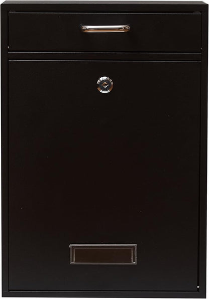 Wall Mounted Locking Vertical Dropbox Mailbox - Safe and Secure (Large) | Made with Galvanized Steel (Black)