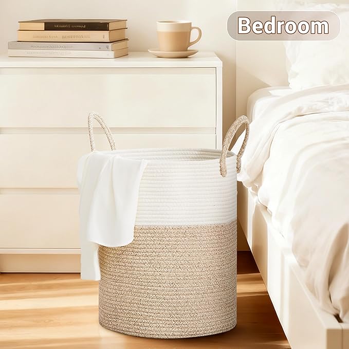 Tall Laundry Basket with Handles, 53L Portable Dirty Clothes Hamper, Boho